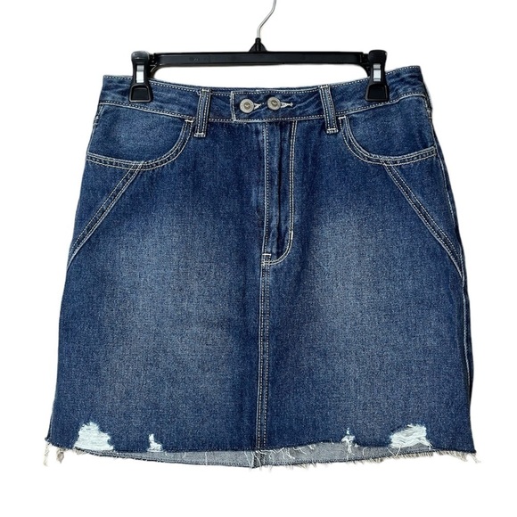 Hollister Ultra High Rise Distressed Denim Mini Skirt 9 Streetwear Casual Y2K - Picture 1 of 6